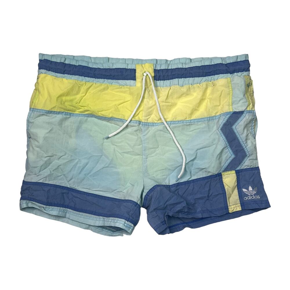 Adidas VTG 80s Swim Trunks Shorts 5" Inseam Built In Liner Blue Green Large